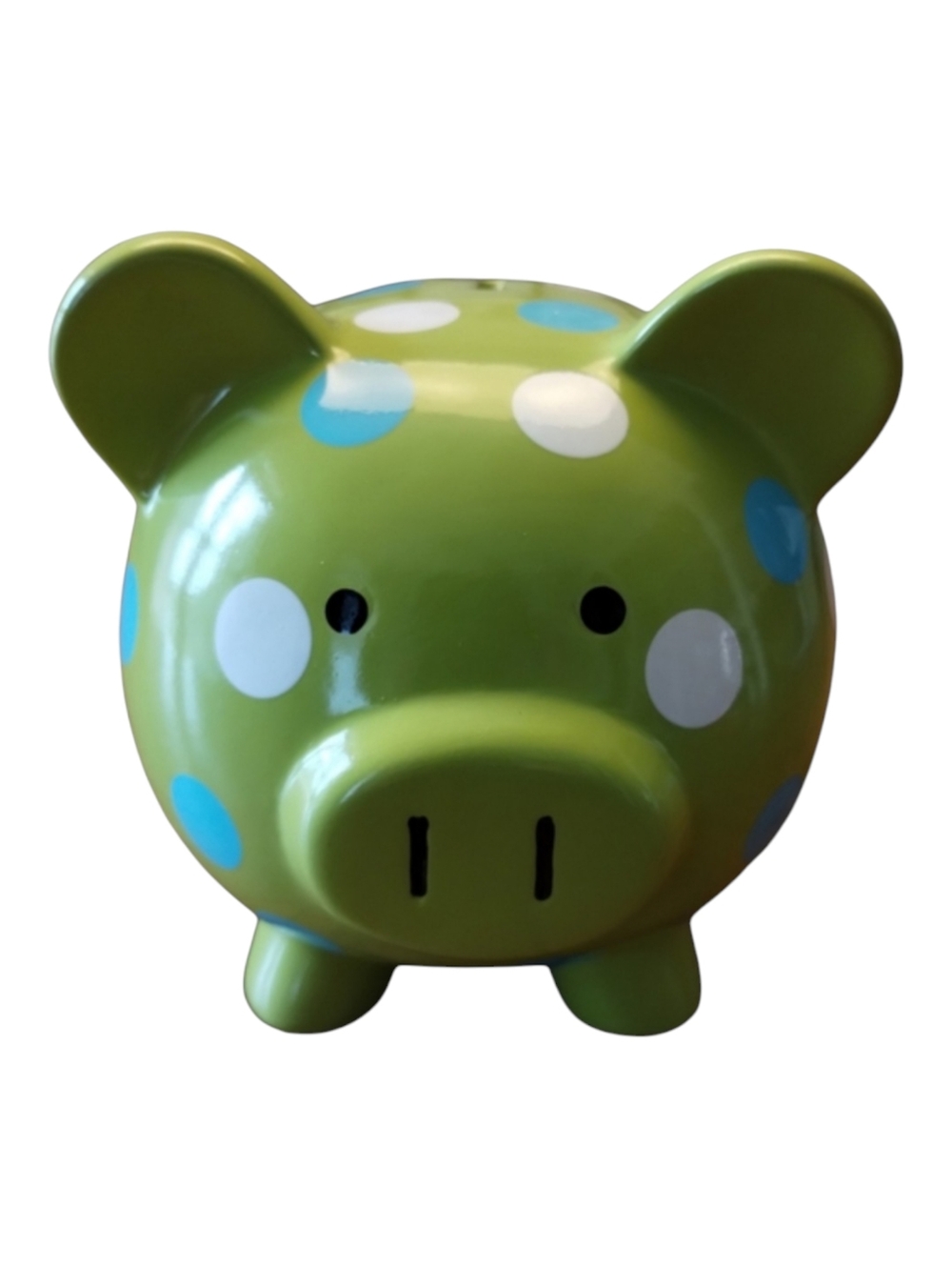 PIGGY BANK CERAMIC GREEN WHITE BLUE POLKA DOT Collectible Target